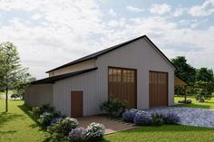 this is an artist's rendering of a two - car garage in the country