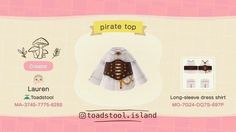 the shirt is white with brown trim and has a pirate top on it's chest