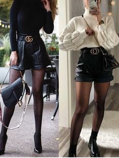 Pig Roast Outfit Ideas, Look Short En Cuir, Outfit Short En Cuir, Outfits Con Botas Chelsea, Black Leather Shorts Outfit Winter, Leather Shorts Outfit Night Club, Black Shorts With Tights Outfit, Pub Night Outfit, Leather Shorts Winter Outfit