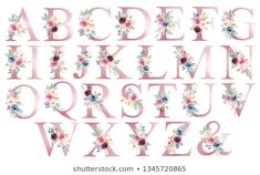 the letters and numbers are made up of floral designs on pink paper with white background