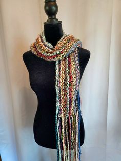 Boho Knitted Ribbon Scarf Spirit Walker - Etsy Greece Multicolor Scarf, One Size, For Fall, Multicolor One Size Scarf For Fall, One-size Multicolor Scarf For Fall, Multicolor One Size Scarves For Fall, One Size Multicolor Scarves For Fall, Multicolor Shawl Scarves For Fall, Multicolor Yarn Shawl For Fall, Multicolor Fringed Shawl For Winter, Multicolor Fringe Shawl For Winter