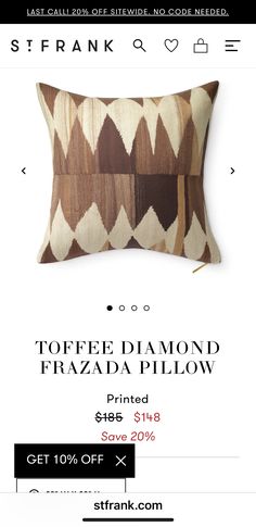 a pillow with the words toffee diamond in front of it and an image of a