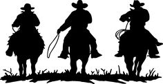 three silhouettes of cowboys riding horses in the grass with words that say,'there are