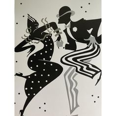 a black and white drawing of two people dancing