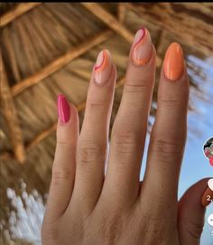 Retro Nails Simple, Vacation Simple Nails, Nail Color For Beach Vacation Summer, Summer Pink And Orange Nails, Tropical Vacay Nails, Tequila Sunrise Nails, Orange Pink Nails Summer, Simple Tropical Nails, Nails Jamaica