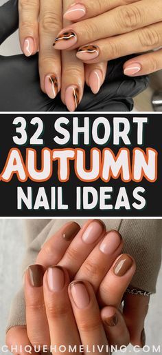 Nail Idea For Fall, Earth Tone Nails Designs Short, Gel Manicure Fall Colors, Short Nails For Autumn, Fall Short Oval Nails, Fall Orange Color Nails, Nails For Rust Dress, Fall Nails Squoval Short, Autumn Nails 2024 Short