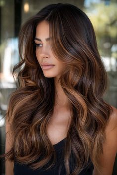 19 Stunning Dark Brown Hair Balayage Ideas to Try Now Honey Blond Balayage On Black Hair, Balayage To Dark Brown, Autumn Bayalage Brunette, Brown Hair With Lighter Highlights, Dark Roots Caramel Hair Balayage, Cool Tone Brown Balayage, Low Contrast Hair, Low Highlights For Dark Hair, Caramel Highlights On Dark Brown Hair