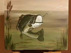 a painting of a fish catching a lure