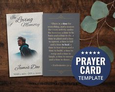 a prayer card with a blue circle around it and an image of james one on the front