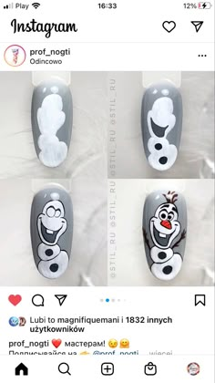 Olaf Nails, Beach Nails Art, Cartoon Nail Designs, Summer Nails Ideas, Valentines Nail, 2023 Nail, Unghie Sfumate, Nails Art Ideas