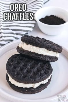 two oreo waffles on a white plate