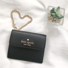 100% Authentic Guaranteed New Kate Spade Madison Saffiano Leather Small Card Case Wallet Black Kc591 $159 Details Saffiano Leather Polished Blue Gold Tone Hardware Snap Closure Outside Zipper Pocket 6 Slip Pockets For Cards And Id Chain Strap Making It Easy To Attached Inside A Tote, Backpack, Or Inside A Purse 4" (L) X 3" (H) X 1" (W) Card Case Wallet, Kate Spade Wallet, Small Cards, Kate Spade Bag, Tote Backpack, Chain Strap, Card Case, Wallets For Women, Blue Gold