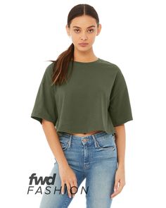 Ladies' Jersey Cropped T-Shirt - MILITARY GREEN - 2XL | Bella + Canvas Women's Jersey Cropped T-Shirt in Military Green Size 2XL | Cotton B Blue T Shirts, Chili Dog, Gym Crop Top, Oversize Style, Oversize Sleeves, Dog Clothing, Womens Jersey, Youth Hoodies, Cropped T Shirt