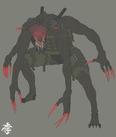 a drawing of a demonic creature with sharp claws