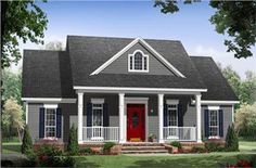 the color scheme for this house is red, white, and blue with gray trim