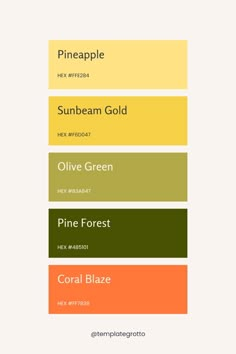 the color scheme for pineapple, sunbeam gold, olive green and pine forest