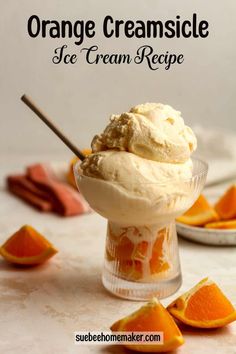 orange creamsice ice cream recipe in a glass dish