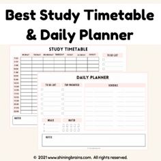 the best study timetable and daily planner is shown in this printable version with text