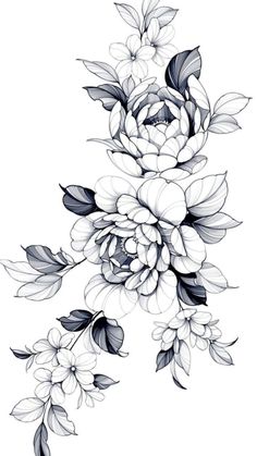 black and white flowers on a white background