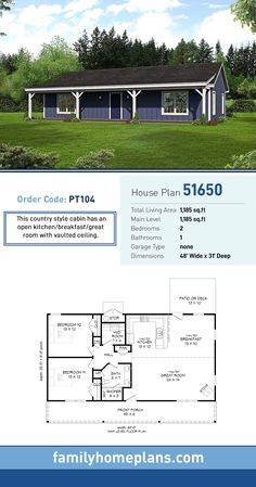 the floor plan for this ranch style home is shown in blue and white, with an attached