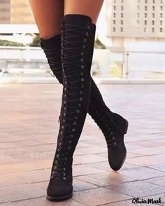 Olivia Mark - Thigh high boots with laces and eyelets Gothic Lace-up Knee-high Boots For Fall, Gothic Lace-up Heeled Boots For Winter, Edgy Lace-up Knee-high Winter Boots, Edgy Lace-up Knee-high Boots For Winter, Fall Knee-high Lace-up Boots, Gothic Knee-high Lace-up Boots, Gothic Fitted Knee-high Lace-up Boots, Casual Fitted Lace-up Platform Boots, Fall Knee-high Laced Platform Boots