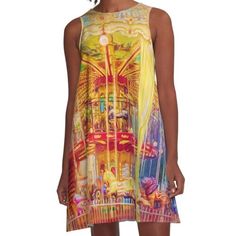 Loose-fit, mid-length sleeveless dress with silky handfeel. Printed on both sides. Machine washable. Size range XS-2XL. Wandering through the city centre in Cardiff, Wales, we came across this wonderful, vibrant double decker carousel, or merry-go-round as we call them in Australia with its cheery music and colourful ride-on animals. On a rather gloomy day it was a welcome touch of colour and childhood memories. Cardiff Wales, Gloomy Day, Merry Go Round, City Centre, Cardiff, Dress For Sale, Carousel, Childhood Memories, Mid Length