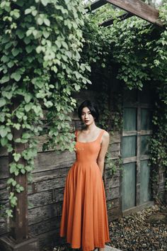 Vintage Inspired Formal Dress, Maxi Circle Skirt Outfit, Midi Fall Dress, Dresses For Soft Natural, Shower Dresses For Guest, Orange Evening Dress, Prom Dress Orange, Cotton Summer Dresses, Orange Evening Dresses