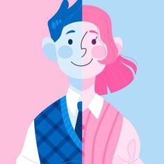 two people with pink hair and blue vests