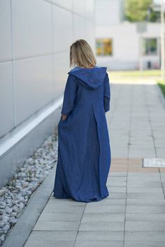 "Denim Dress, Plus Size Maxi Dress, Boho Kaftan Dress ♠ This piece is made of Tencel or lyocell. This is a sustainable fabric, regenerated from wood cellulose. It eliminates the negative environmental impacts of traditional fiber processing, using new sustainable technologies. Tencel fibers are woven into textiles that are more absorbent than cotton, softer than silk and cooler than linen. They are very strong when wet or dry, resistant to wrinkles and drape well. You can feel its amazing touch Denim Dress Plus Size, Pregnancy Wear, Winter Gowns, Urban Wear Women, Kaftan Tunic, Boho Plus Size, Urban Apparel, Maxi Dress Boho, Plus Size Maxi Dress