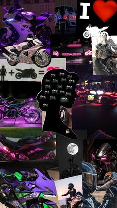 a collage of photos with motorcycles and i love you sign in the middle one