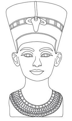 an egyptian woman's face in black and white, with the headdress on