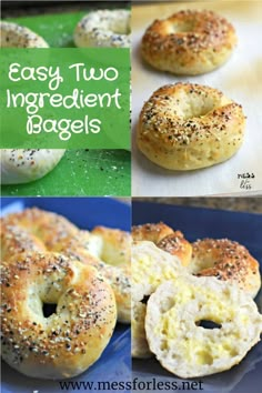 bagels with poppy seed sprinkles on them and the words easy two ingredient bagels