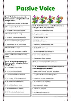 passive voice worksheet with flowers and leaves on the page, which is also in english