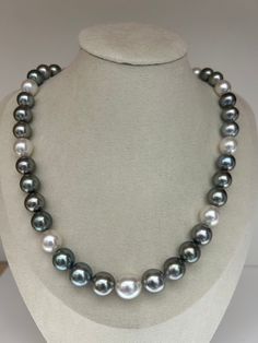 Stunning South Sea White Pearl Tahitian Gray Pearl Beaded Necklace, 8.5-11mm, Bright Cool White with Beautiful Platinum Gray Color, Very High luster. Perfect size for daily wear. Super Value!  Classic and Elegant   Lustrous Beauty  Pearls ★ Pearl: Genuine South Sea White Pearl Tahitian Pearl, Saltwater  ★ Quality: AA+/AAA ★ Size: 8.5mm-11MM ★ Shape: Round/Near Round ★ Color: Natural untreated, Bright Cool White with Beautiful Platinum Gray Color, Fresh and Elegant ★ Luster: Very High luster, Wonderful ★ Body: Nice, Mirror Like, Mostly Clean(85 lightly spotted, minor imperfections not visible when wear ★ Necklace Length: 43cm/16.9inches Accessories ★ Metal: Solid 14K White Gold, Classic Style, Well made and Easy to use Shipping FREE with USPS First Class in US. Hand Work Design, Pearl Beaded Necklace, Platinum Grey, Golden Earrings, Wear Necklaces, Green Pearls, Work Design, Tahitian Pearls, South Seas