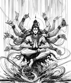 the hindu god sitting on top of water with his hands in the air