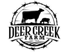 the logo for deer creek farm, which is located in an area with barbed wire