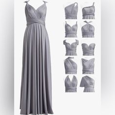 Grey Infinity Dress. Soft Silky Texture. Can Be Worn 72 Ways. Perfect For A Wedding. Very Comfortable And Versatile. Never Worn. Brand New With Tags Short Long Dresses, Convertible Bridesmaid Dress, Multi Way Dress, Striped Shirt Women, Womens Wedding Dresses, Infinity Dress, Formal Dresses For Weddings, Gowns With Sleeves, Long Summer Dresses