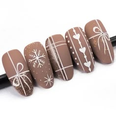 Rose Nail Design, Brown Nails Design, Christmas Nail Art Designs, Christmas Nails Acrylic, Brown Nails