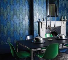 Pippy's Peacock Wallpaper - Silver Room Setting Feather Peacock, Silver Room, Peacock Wallpaper, Feather Wallpaper, Texture Inspiration, Room Setting, The Wallpaper, Wallpaper Collection, Matthew Williamson