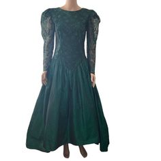 Vtg Loralie Originals Ballroom Dress Lace Emerald Green Balloon Sleeve Tulle Bow Preowned Good Condition Issues Are As Follows: Dress Is Very Dusty/Dirty And Needs Dry Cleaning, Bow Back One One Side Is Being Held Up By Safety Pin Easy Fix, Very Tiny Hole Front See Photos Black Lace Top Over Green Tulle Slip No Size Tag Measurements Suggest A Size 8 19 Pit To Pit 57 Length (Shoulder To Hemline Front) 32 Waist 25 Sleeve Will Ship Same Or Next Business Day Tulle Bow, Green Tulle, Green Balloon, Black Lace Top, Tulle Bows, Ballroom Dress, Bow Back, Black Lace Tops, Size 8 Dress