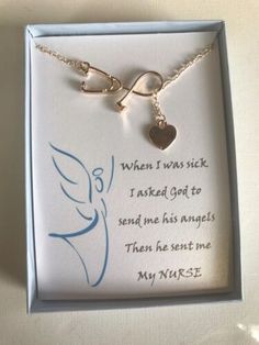 a card with a heart and two charms on it in a box that says, when i was sick i asked got to send me his angels then he sent me