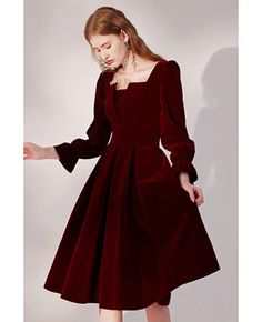 Buy burgundy pleated velvet retro party dress with long sleeves high quality at affordable price online. Free shipping and pro custom service since 2009. Retro Party Dress, Burgundy Party Dress, Velvet Dress Long, Velvet Dress Designs, Red Velvet Dress, Retro Party, Dress With Long Sleeves, Burgundy Dress, Lovely Dresses