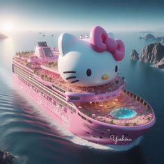 a large hello kitty cruise ship floating in the ocean