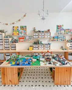 a room filled with lots of toys and shelves