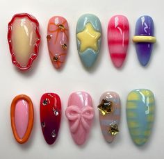 Materials: gel nail, long stiletto tips Greetings and welcome to my store. Hope you find a style you like. ✋🙆I only work with high-quality materials to create sturdy & long-lasting luxury press on nails that you can trust on. My nails will last for:1- 2 days using adhesive tab (provided with the nail set) 2- 3 weeks using nail glue. You can reuse all of the nails multiple times if you take care of them. Follow the instructions provided with the nail set. 💮Please follow the instruction size mea Nail Almond, Aesthetic Fruit, Nailinspo Nailart, Flower Press, Nails 3d, Cute Gel Nails