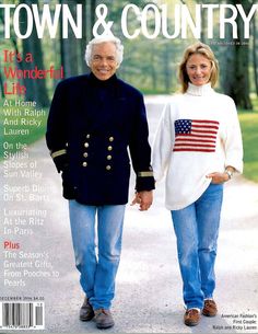 the cover of town & country magazine features an older couple holding hands and walking down a path