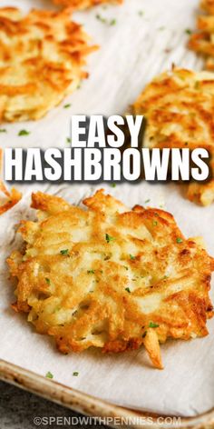 an easy hashbrowns recipe on a baking sheet with the title overlay