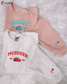 Introducing the Cars Mcqueen x Sally Embroidered Sweatshirt, a must-have for all cartoon lovers! This trendy crewneck is perfect for the holiday season and makes for an ideal Christmas gift for couples. The detailed embroidery of Cars Mcqueen and Sally adds a playful touch to the sweatshirt, making it a unique and stylish addition to your wardrobe. Made from high-quality materials, it offers ultimate comfort and durability. Embrace the spirit of Christmas with this trending sweatshirt and make a Disneyland Friends Sweaters, Nike Disney Sweatshirt Cars, Cricut Couple Sweatshirts, Couple Gifts Sweatshirts & Hoodies, Customized Sweaters For Couples, Valentines Disney Sweatshirt, Disney Hoodies Sweatshirts, Matching Clothes Couple Nike, Matching Sweaters For Couples Nike