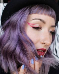 Stunning Smokey Purple waves on @ludivinemoon #lunartides Smokey Purple Hair Color, Split Dyed Hair Brown, Gothabilly Makeup, Dyed Hair Brown, Black Cat Ears Headband, Purple Waves, Woman Picture