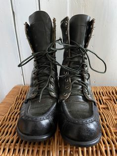 Super army combat boots for women us browning Size 6 10 inch outsole length 9 inch insole length Narrow boot Black and green leather No exchange or refund Army Boots Aesthetic, Rugged Green High-top Boots, Rugged Combat Boots With Vibram Sole And Snip Toe, Rugged Insulated Lace-up Combat Boots, Leather Military Work Boots For Hiking, Green High-top Combat Boots For Outdoor, Military Style Round Toe Hiking Boots, Rugged Combat Boots With Snip Toe For Outdoor, Rugged Snip Toe Combat Boots For Outdoor